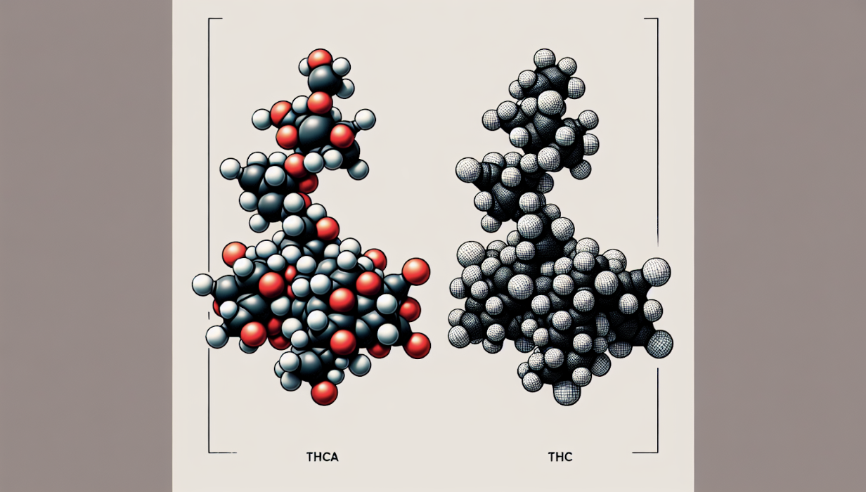 THCA vs THC molecular structures shown in 3D chemical model comparison.